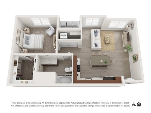 Floor plan for 1 bed, 1 bath, 770 sqft